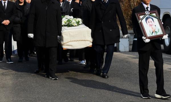 A portrait of Lee Sun-kyun is displayed during a funeral ceremony in Seoul, South Korea, on December 29, 2023. 