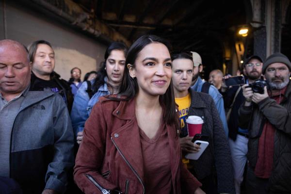 US Representative Alexandria Ocasio-Cortez (D-NY) attends a campaign event for New York State Governor Kathy Hochul in the Queens borough of New York City on November 8, 2022.